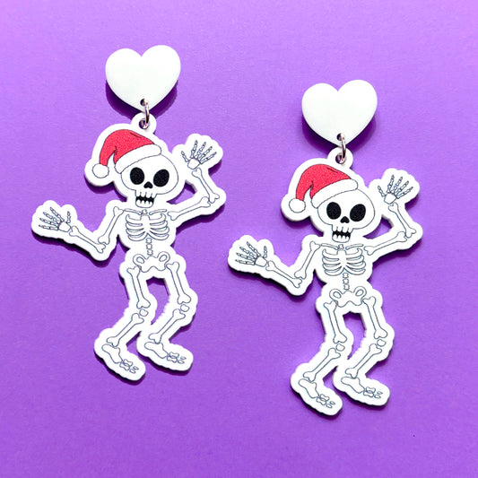 Santa Hat Skeleton Drop Earrings