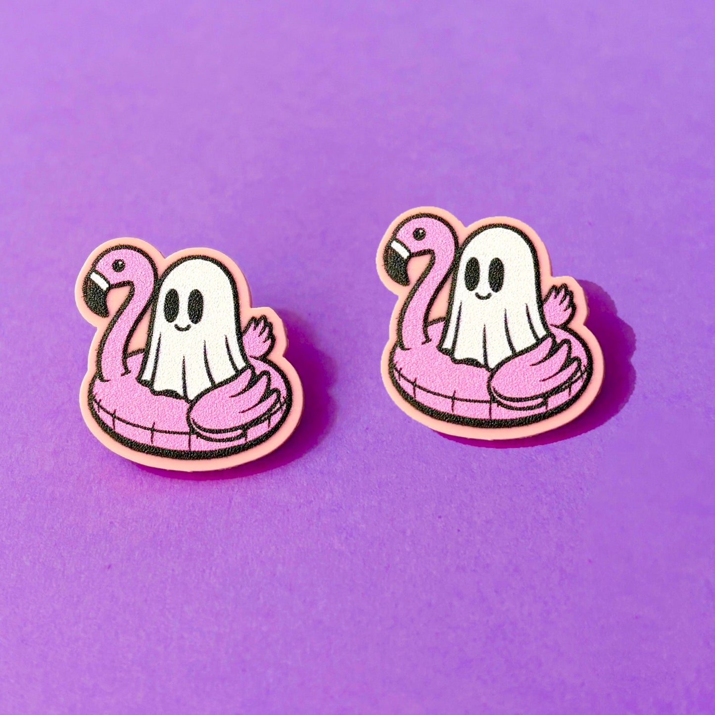 Ghost Flamingo Floatie Post Earrings