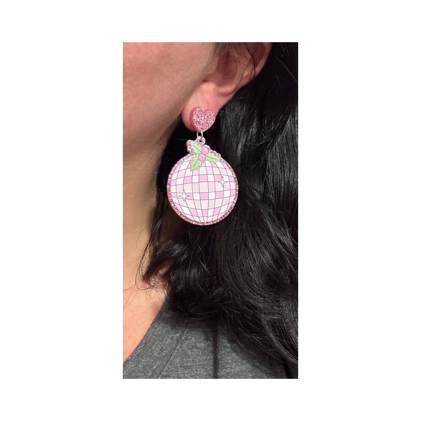 Pink Disco Ball Ornament Drop Earrings