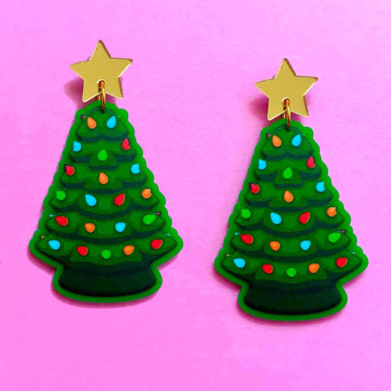 Green Ceramic Tree Drop Earrings