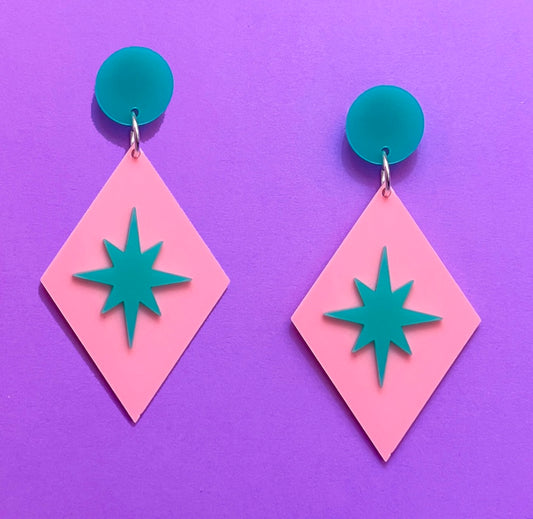 Pink & Mint Retro Twinkle Drop Earrings