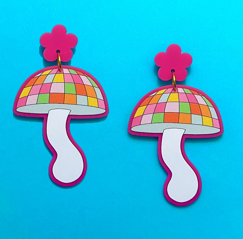 Groovy Disco Ball Mushroom Drop Earrings