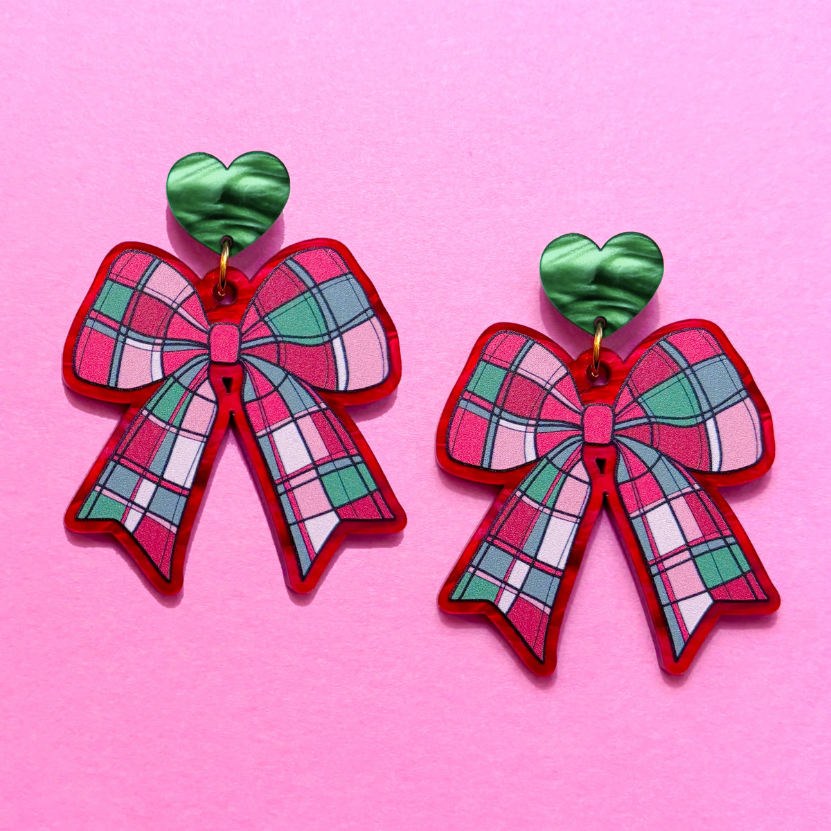 Plaid Christmas Bow Drop Earrings