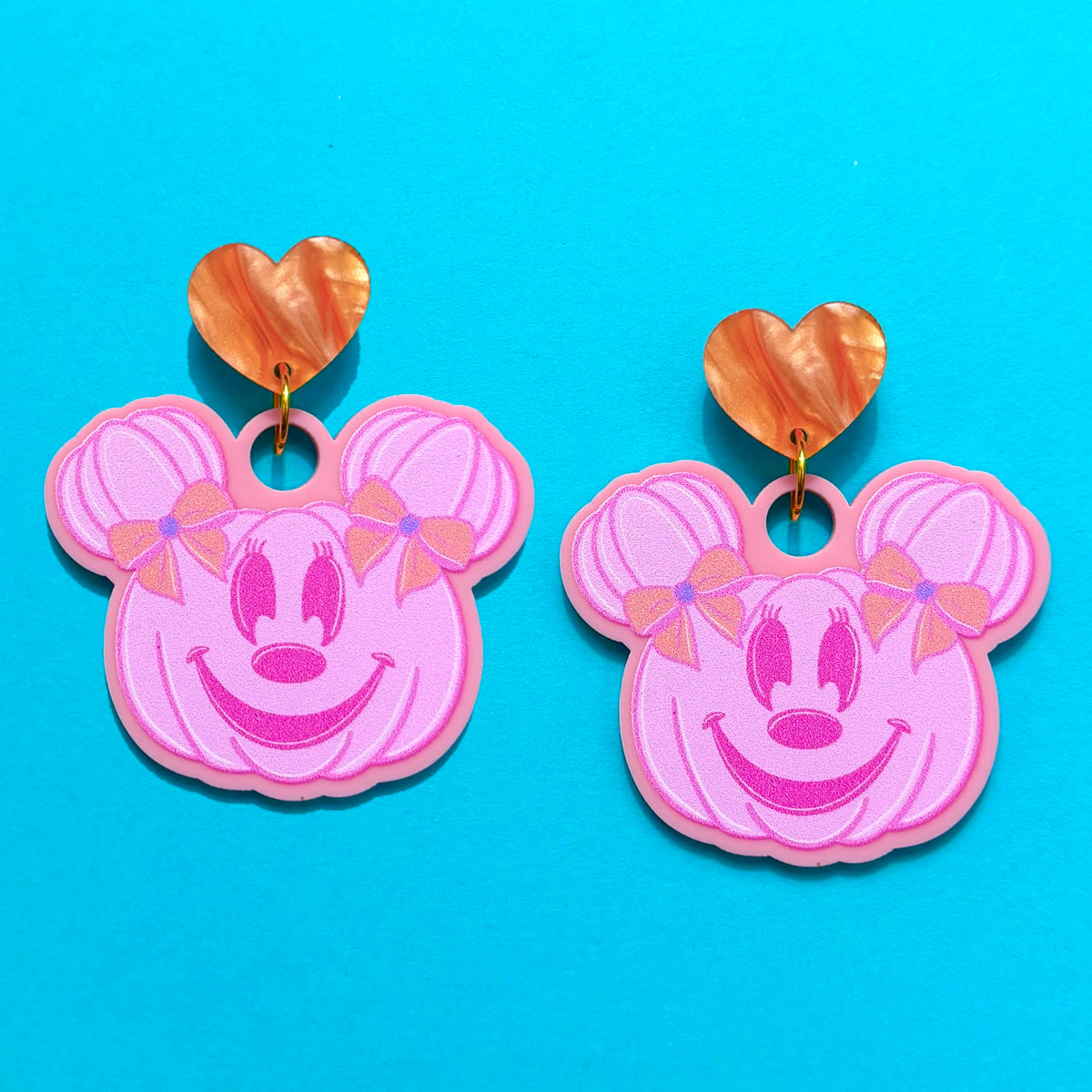 Pastel Mouse Bow Pumpkin Drop Earrings