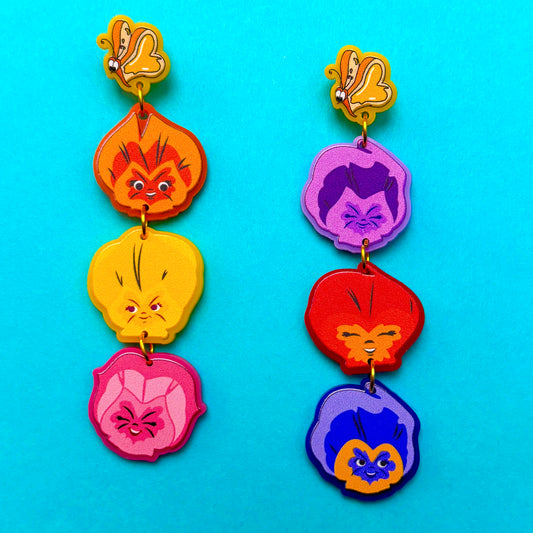 Wonderland Pansies Tiered Acrylic Drop Earrings