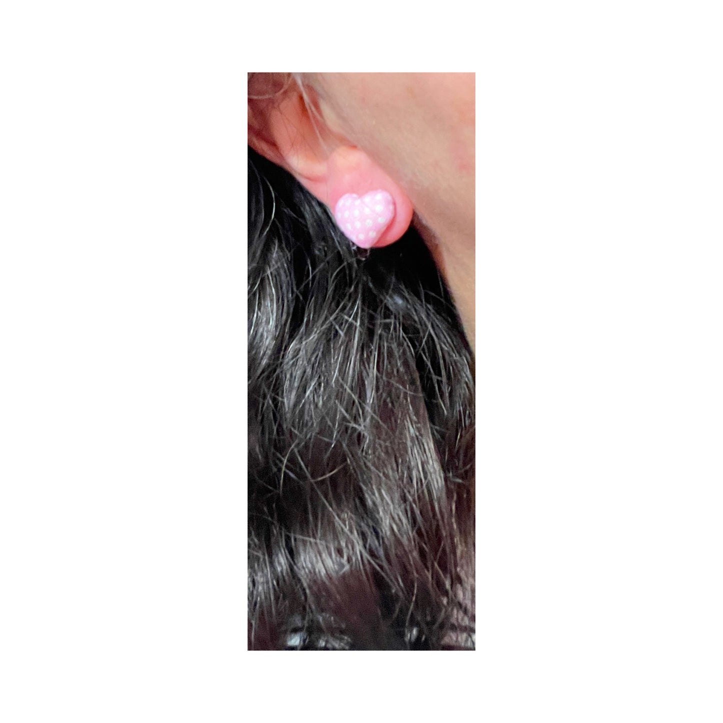 Light Pink Polka Dot Heart Fabric Button Earrings