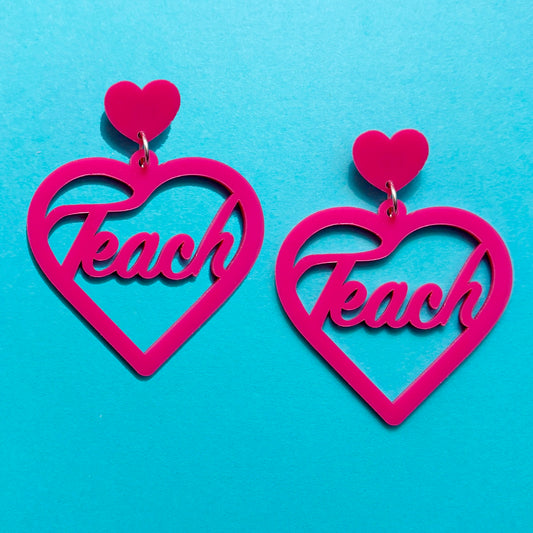 Pink Teach Heart Drop Earrings
