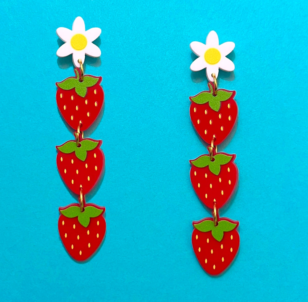 Strawberry Daisy Tiered Drop Earrings