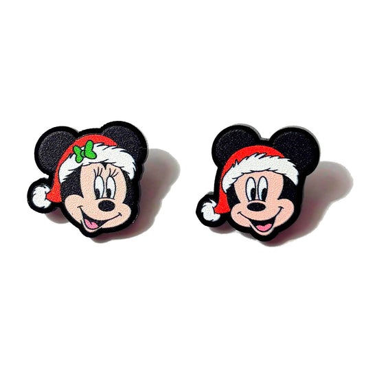 Santa Hat Mouse Couple Post Earrings