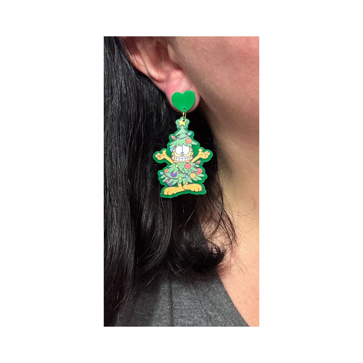 Fat Cat Christmas Tree Drop Earrings