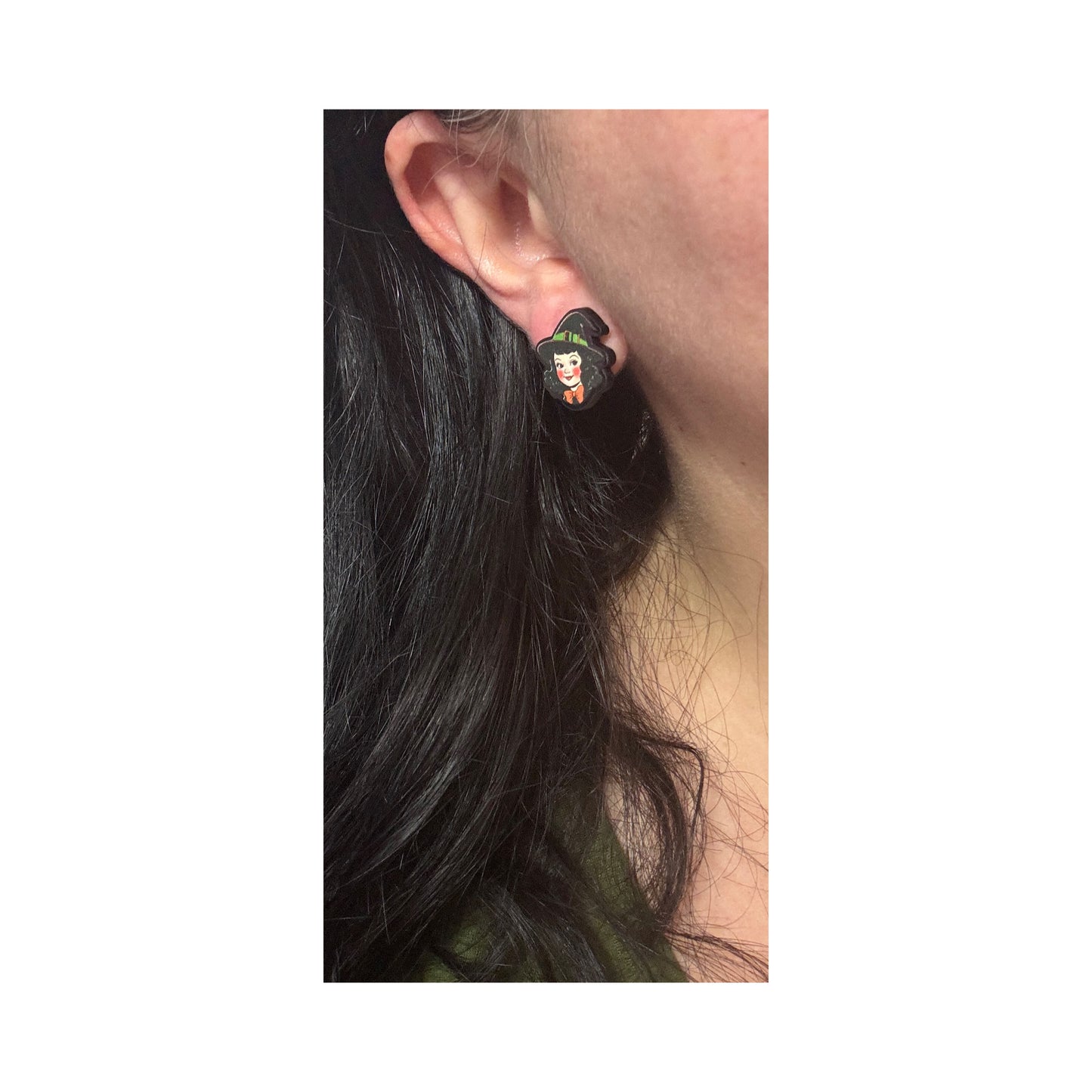 Vintage Witch Girl Post Earrings