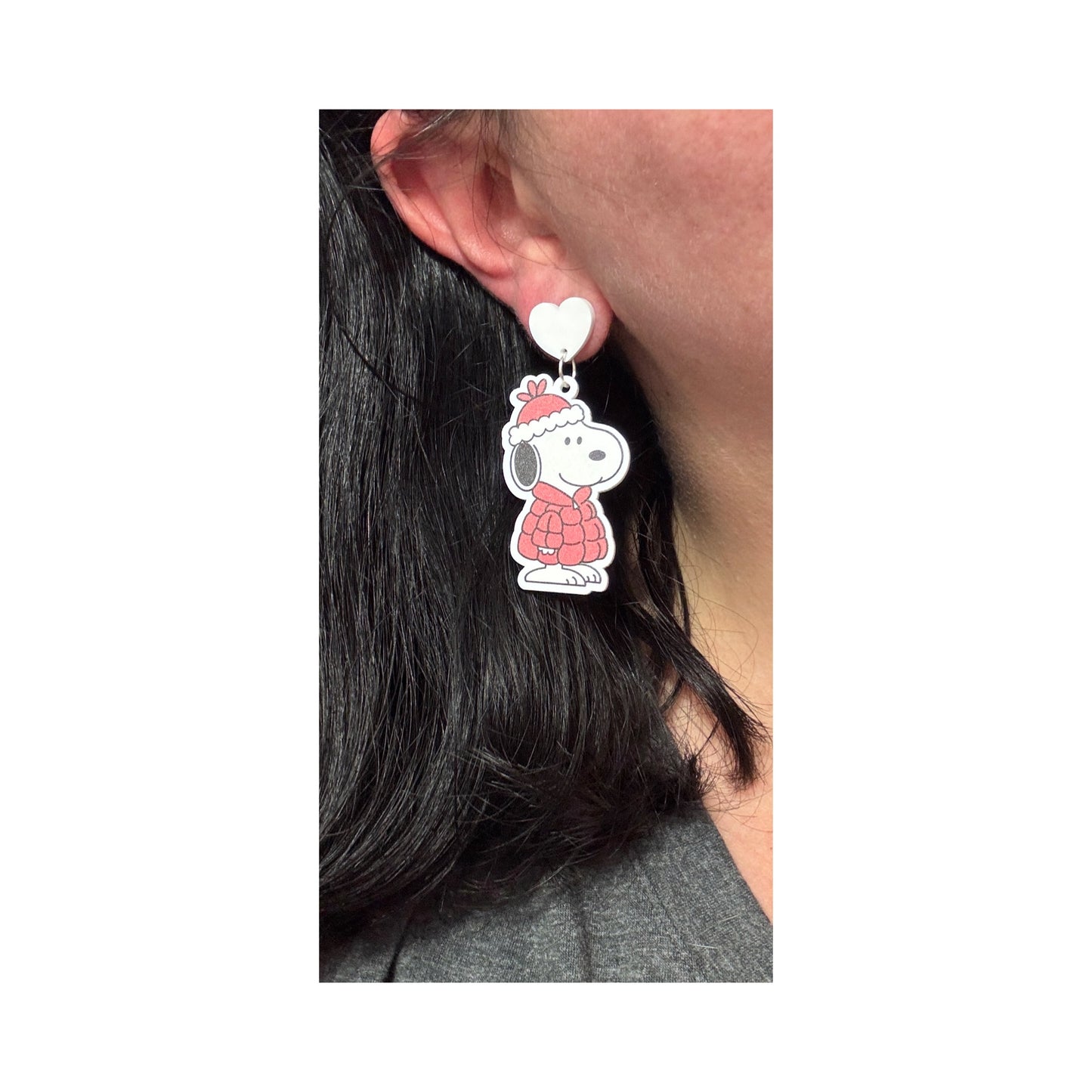 Puffy Coat Beagle & Bird Drop Earrings