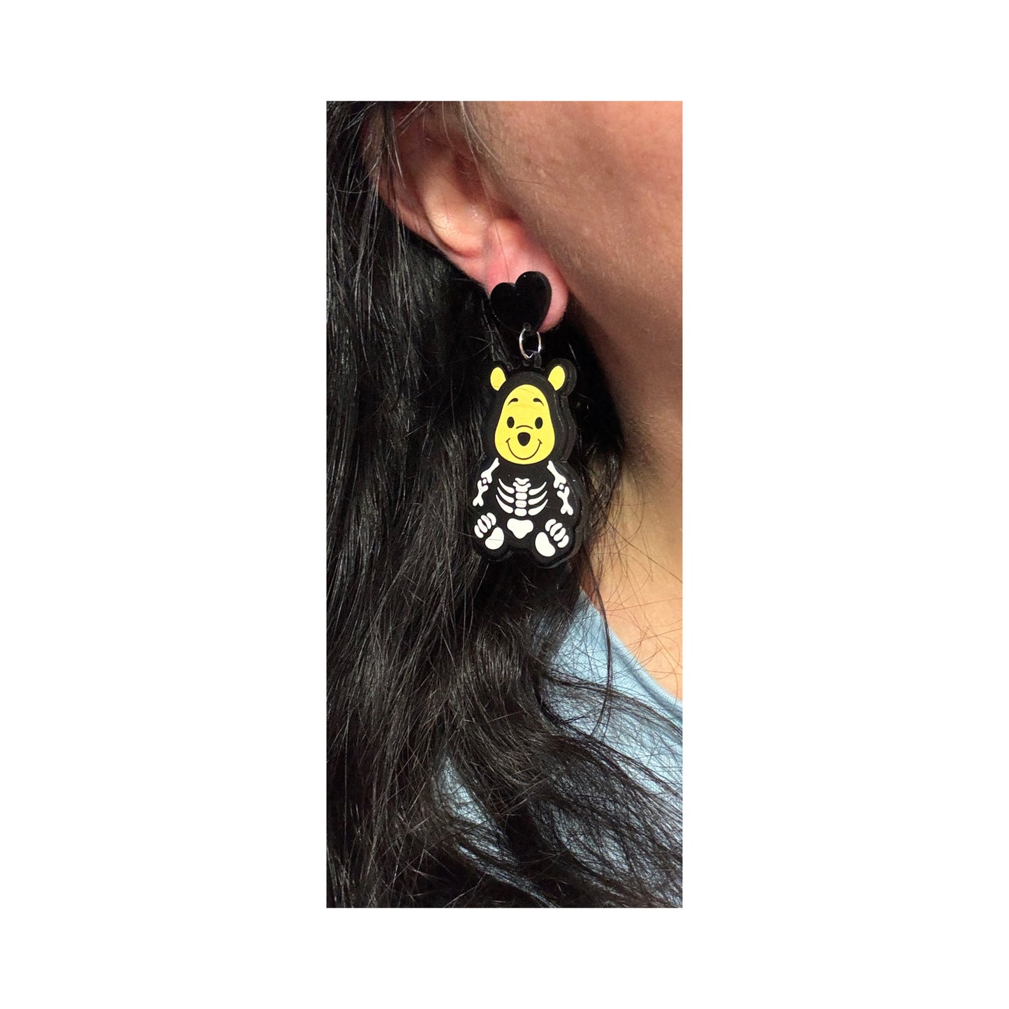 Skeleton Pooh Drop Earrings