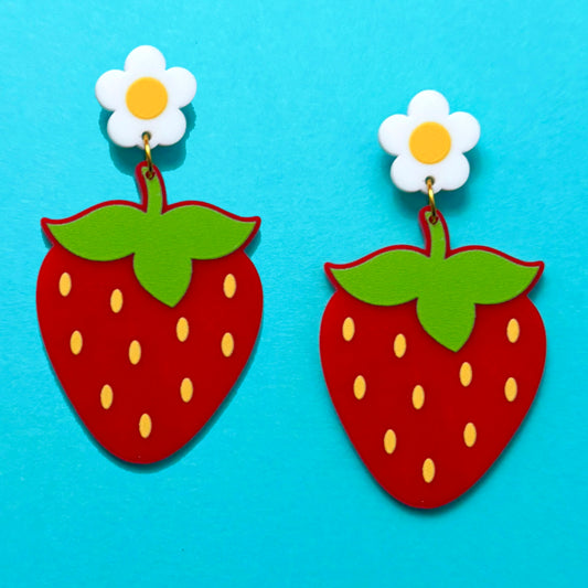 Strawberry Daisy Matte Drop Earrings