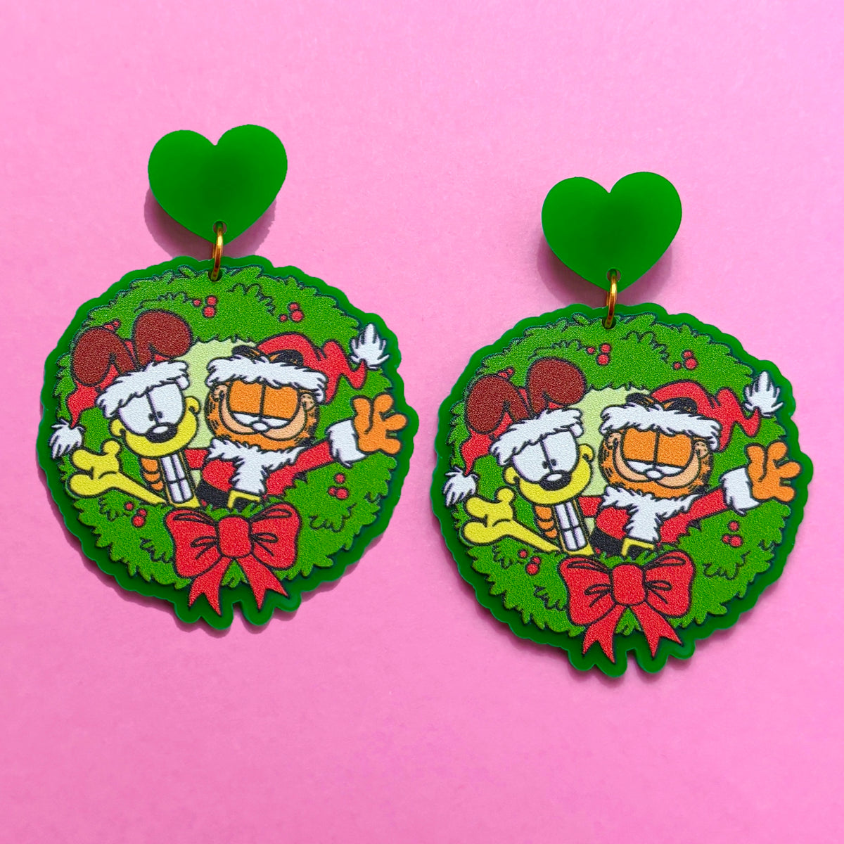 Orange Fat Cat & Odie Wreath Drop Earrings