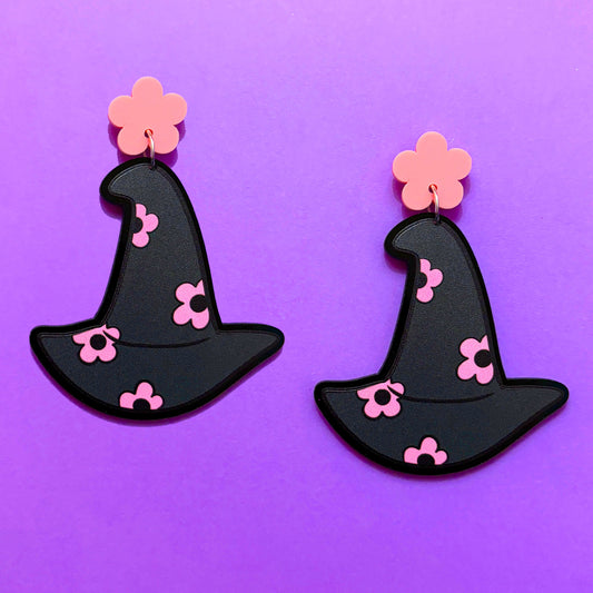 Groovy Floral Witch Hat Drop Earrings