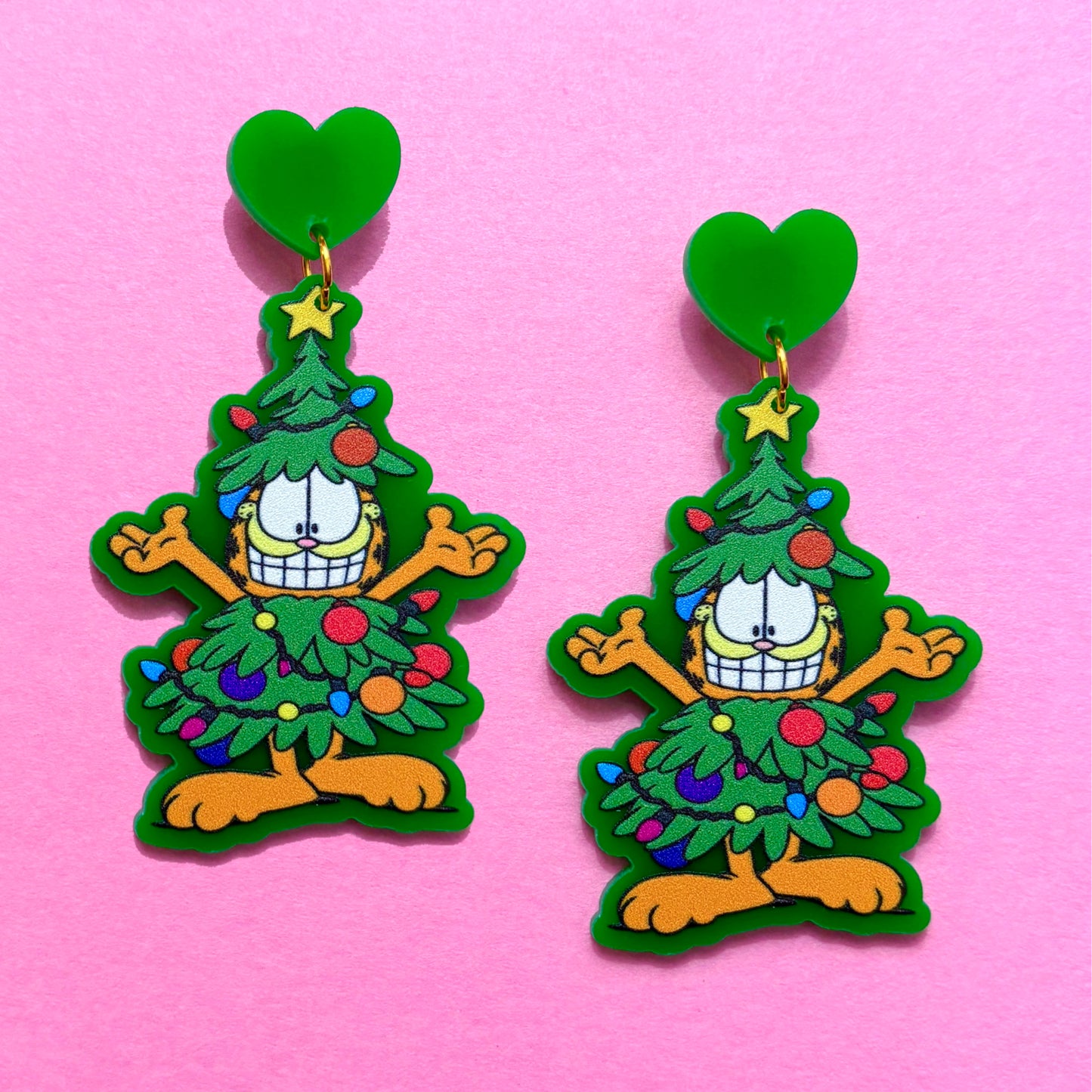 Fat Cat Christmas Tree Drop Earrings