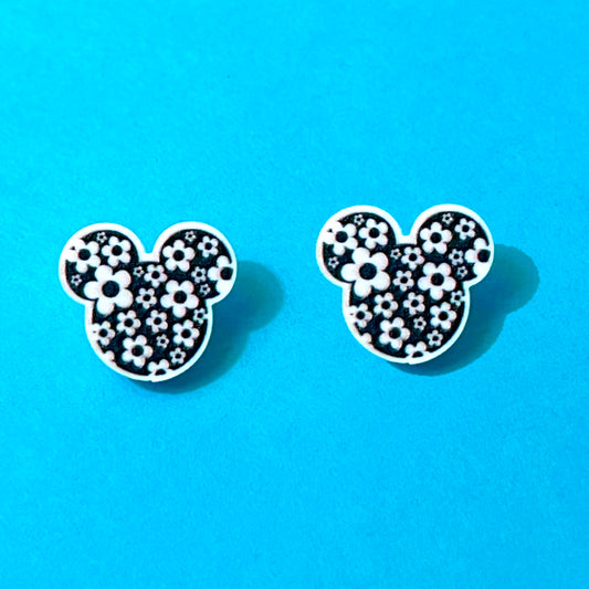 Black Flower Power Mouse Post Earrings