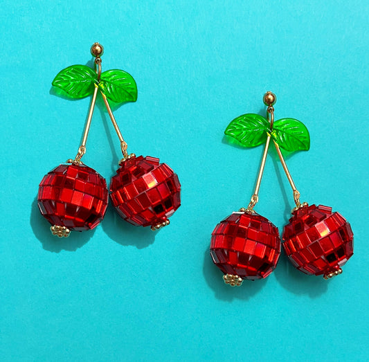 Disco Ball Cherry Drop Earrings