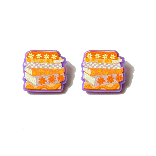 Orange & Lavender Groovy Bookstack Post Earrings