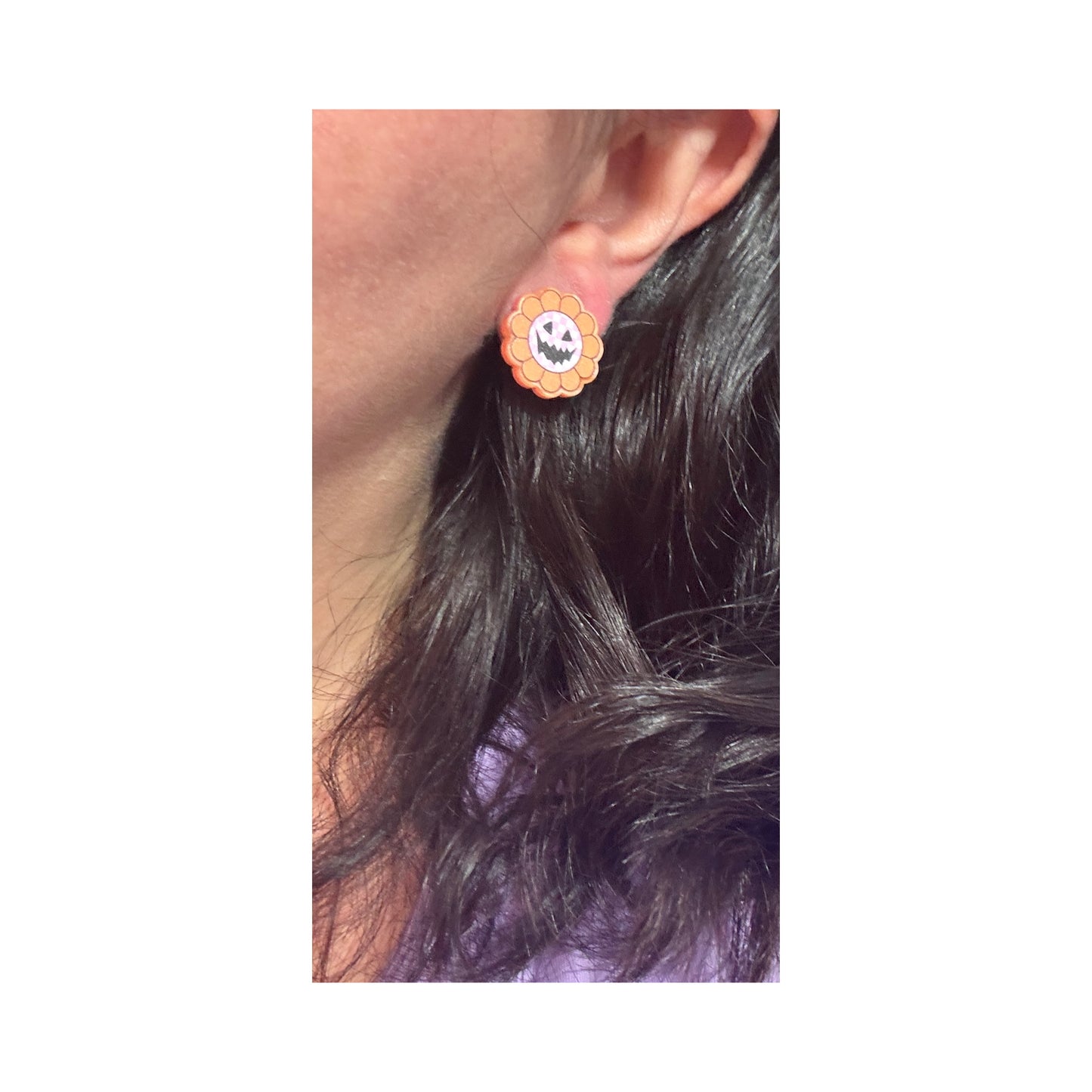 Checkerboard Pumpkin Pink Post Earrings