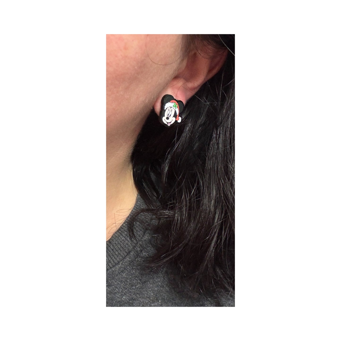 Santa Hat Mouse Couple Post Earrings