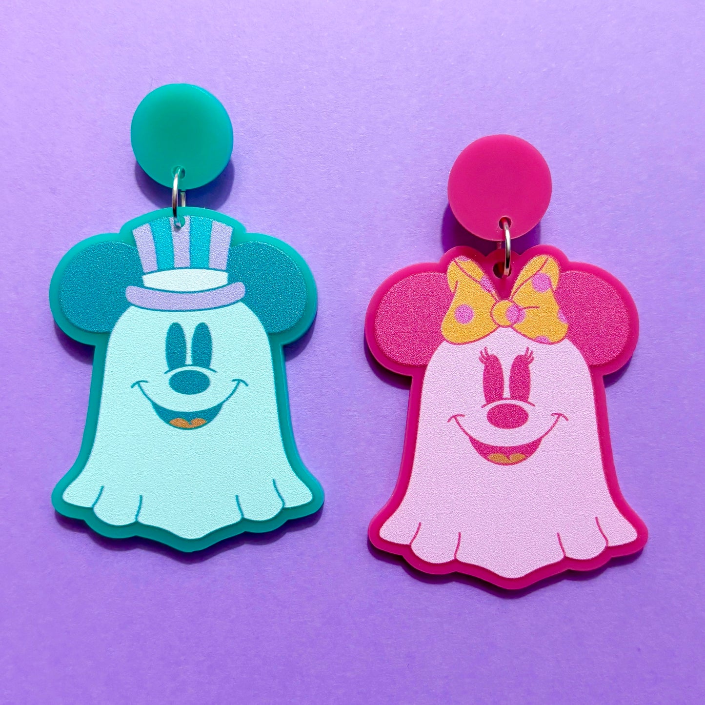 Pastel Dapper Mouse Ghost Couple Drop Earrings