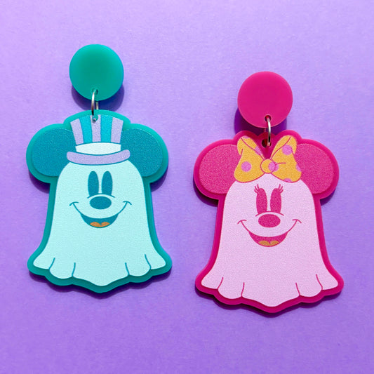 Pastel Dapper Mouse Ghost Couple Drop Earrings