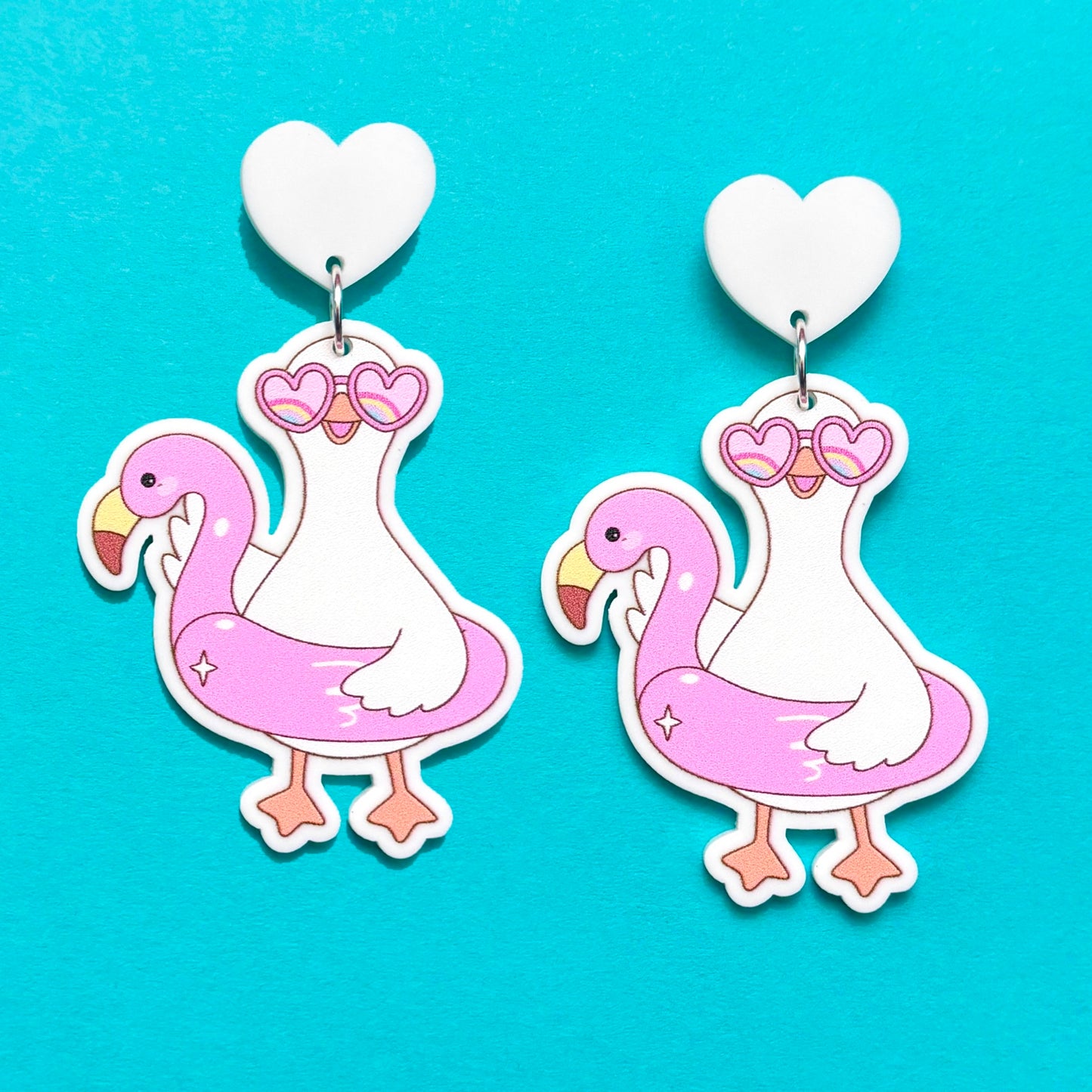 Silly Goose Flamingo Floatie Drop Earrings