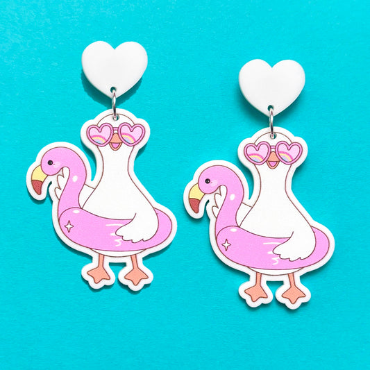 Silly Goose Flamingo Floatie Drop Earrings