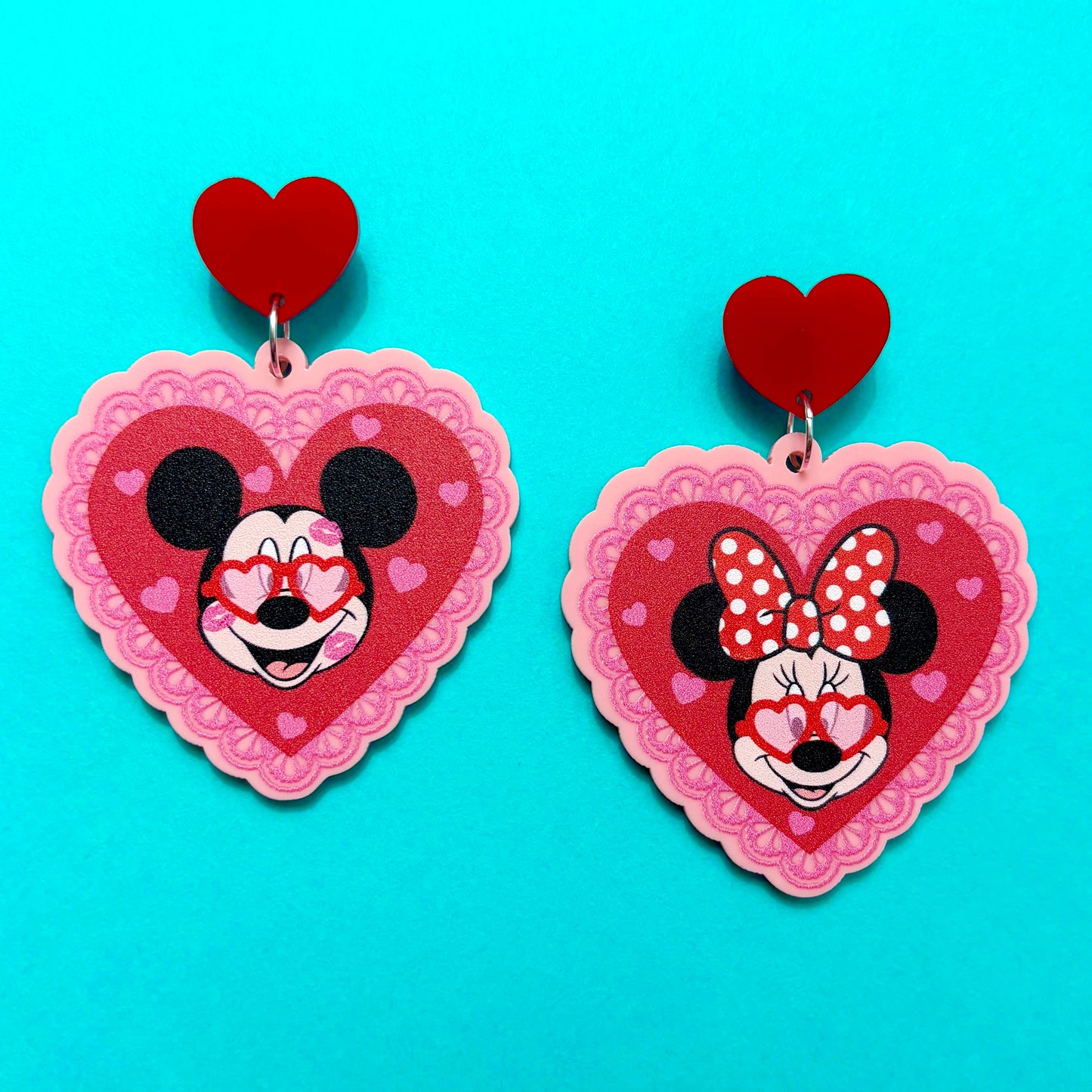 Mouse Couple Valentine Heart Drop Earrings