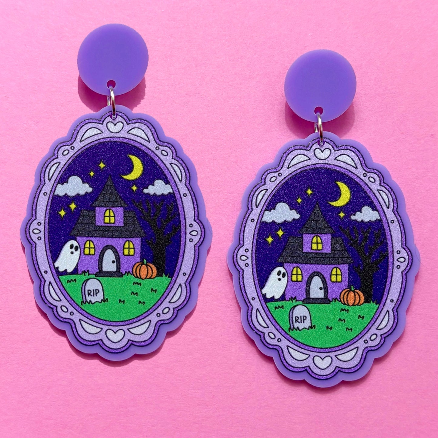 Pastel Haunted Mansion Cameo Drop Earrings