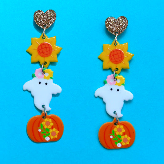 Sunflower Ghost Tiered Drop Earrings