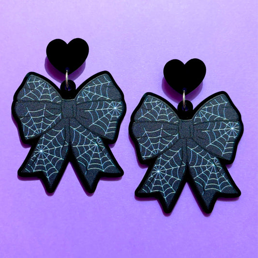Spiderweb Coquette Bow Drop Earrings