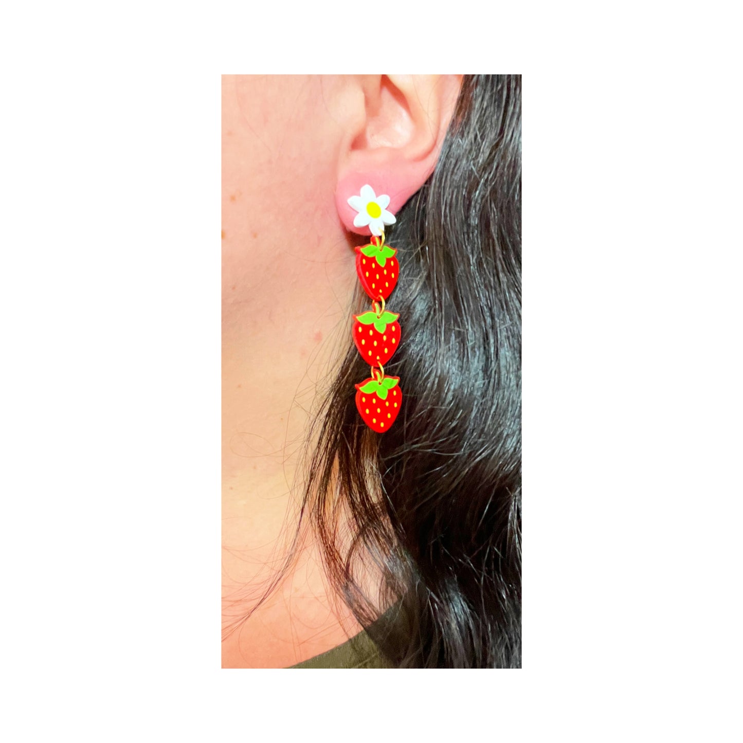 Strawberry Daisy Tiered Drop Earrings