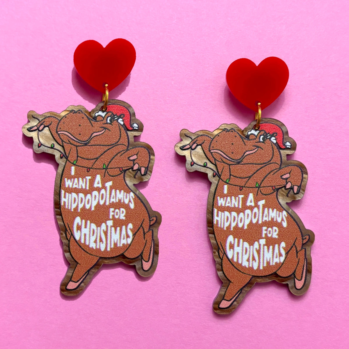 Hippopotamus For Christmas Drop Earrings