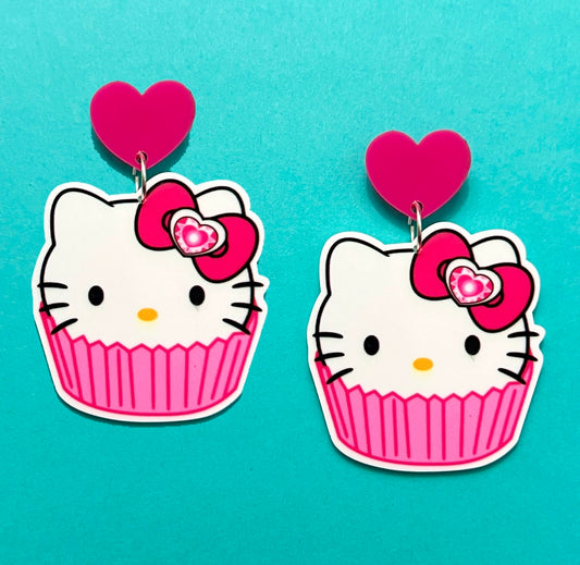 Kitty Cupcake Drop Earrings