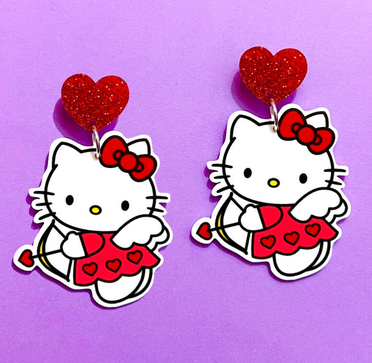 Cupid Kitty Acrylic Drop Earrings