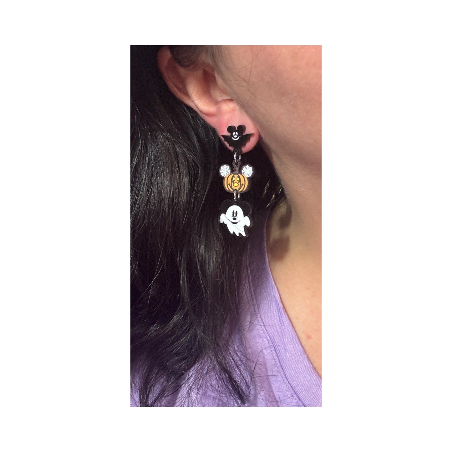 Mouse Bat Pumpkin & Ghost Tiered Drop Earrings