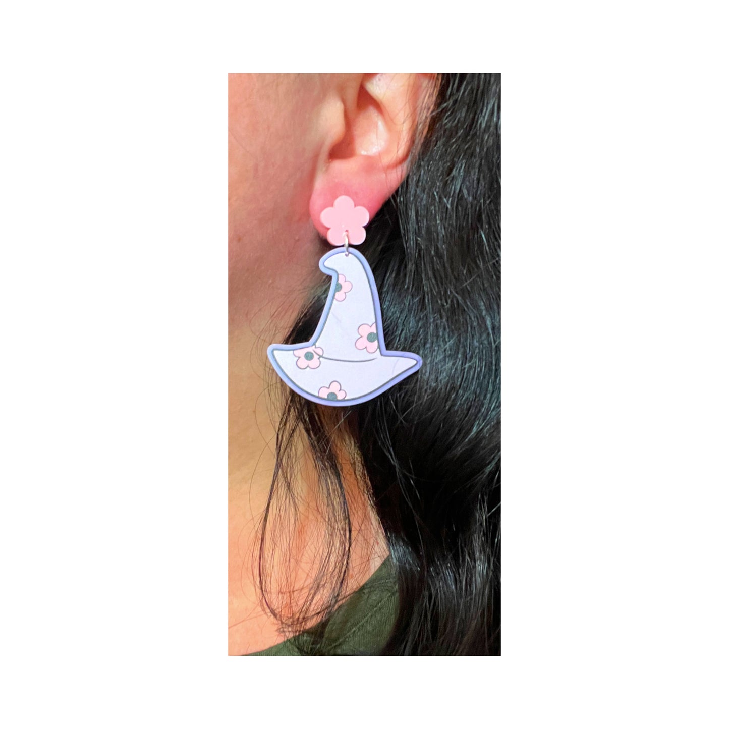 Pastel Floral Witch Hat Drop Earrings