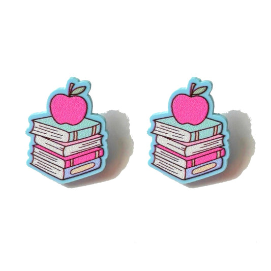 Pastel Teacher Bookstack Post Earrings