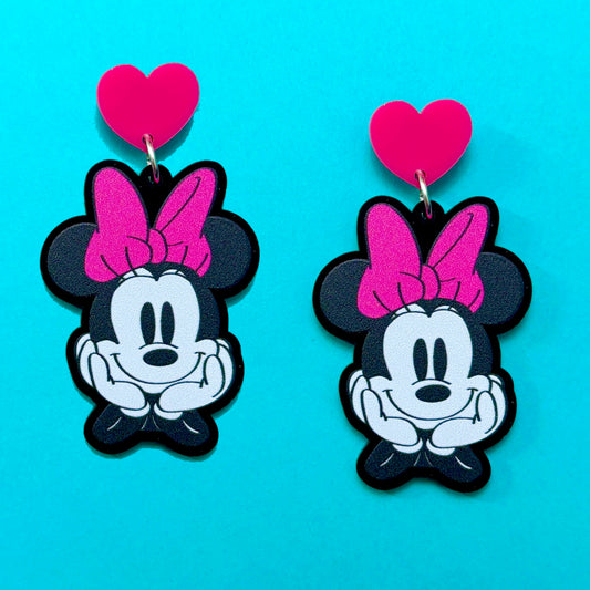 Lady Mouse Pink Bow Drop Earrings