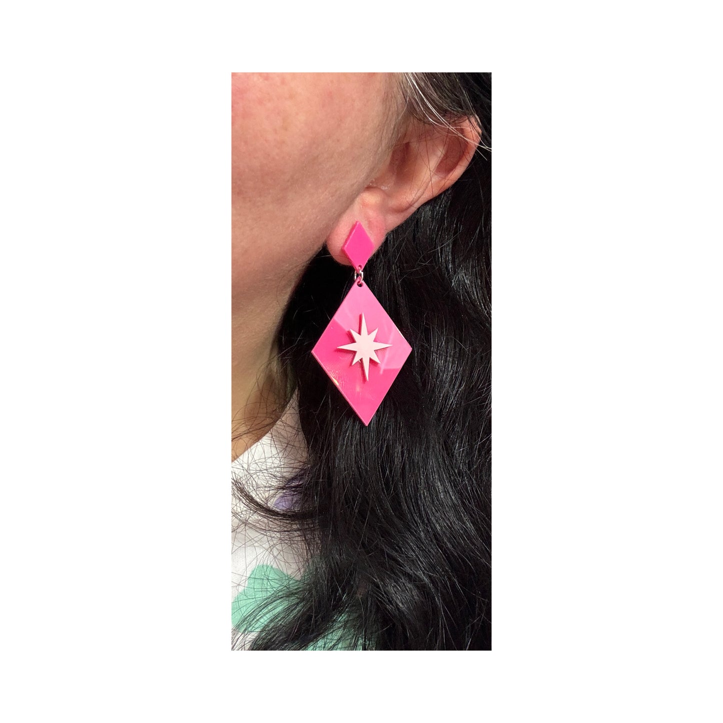 Hot Pink Retro Twinkle Drop Earrings