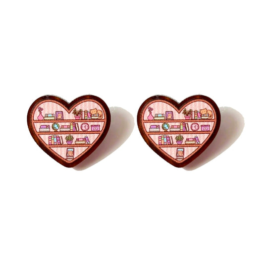 Heart Bookshelf Post Earrings