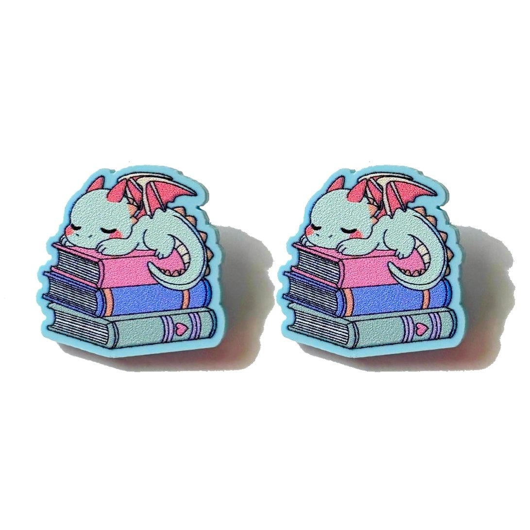 Pastel Dragon Bookstack Post Earrings