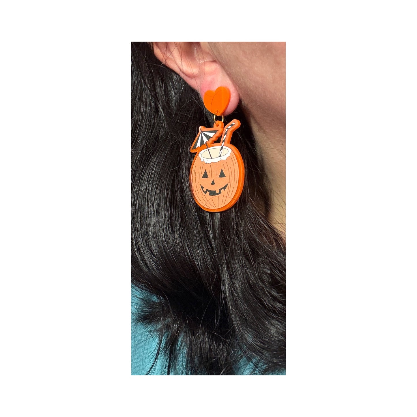 Jack-o’-lantern Coconut Cocktail Drop Earrings
