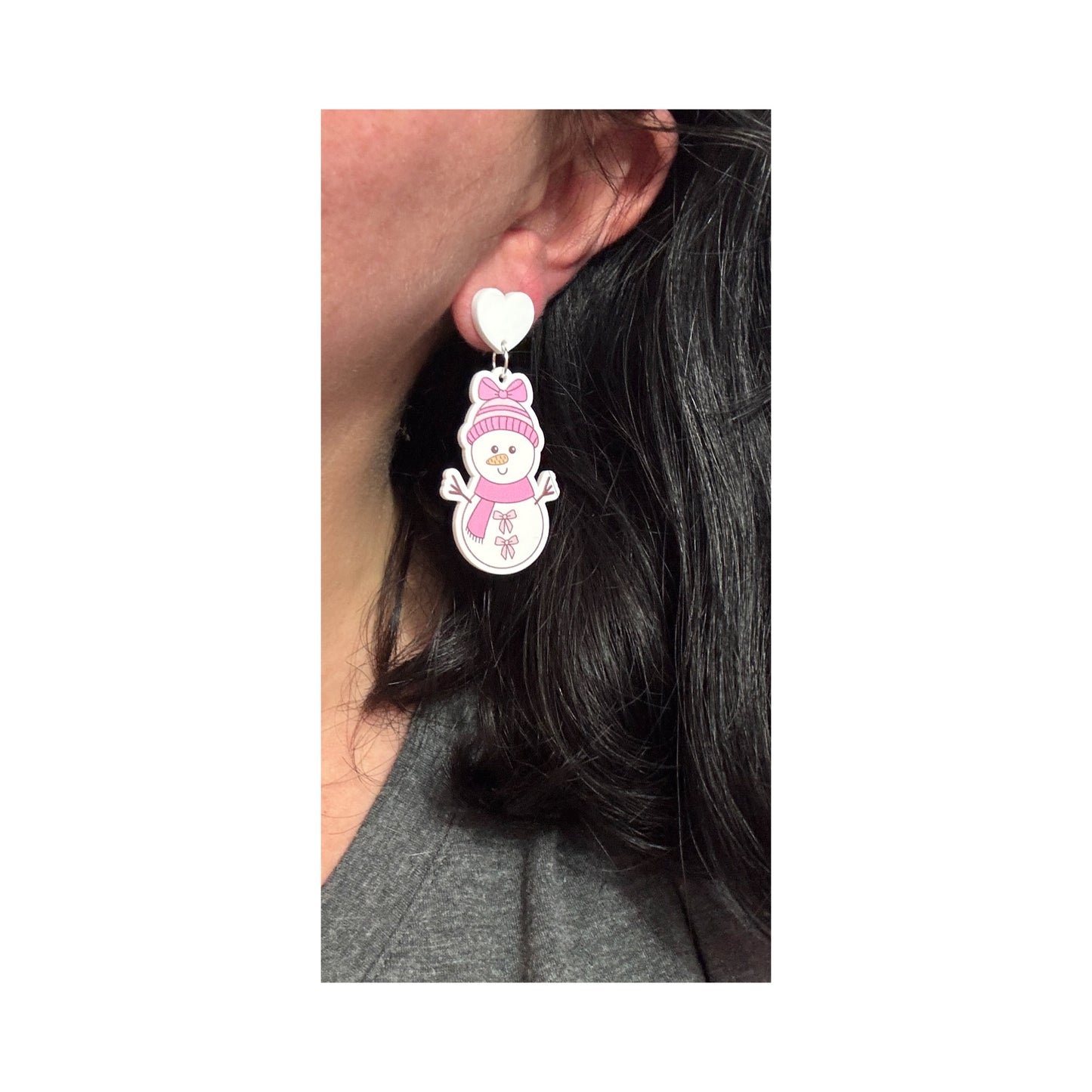 Pinkmas Snowman Drop Earrings