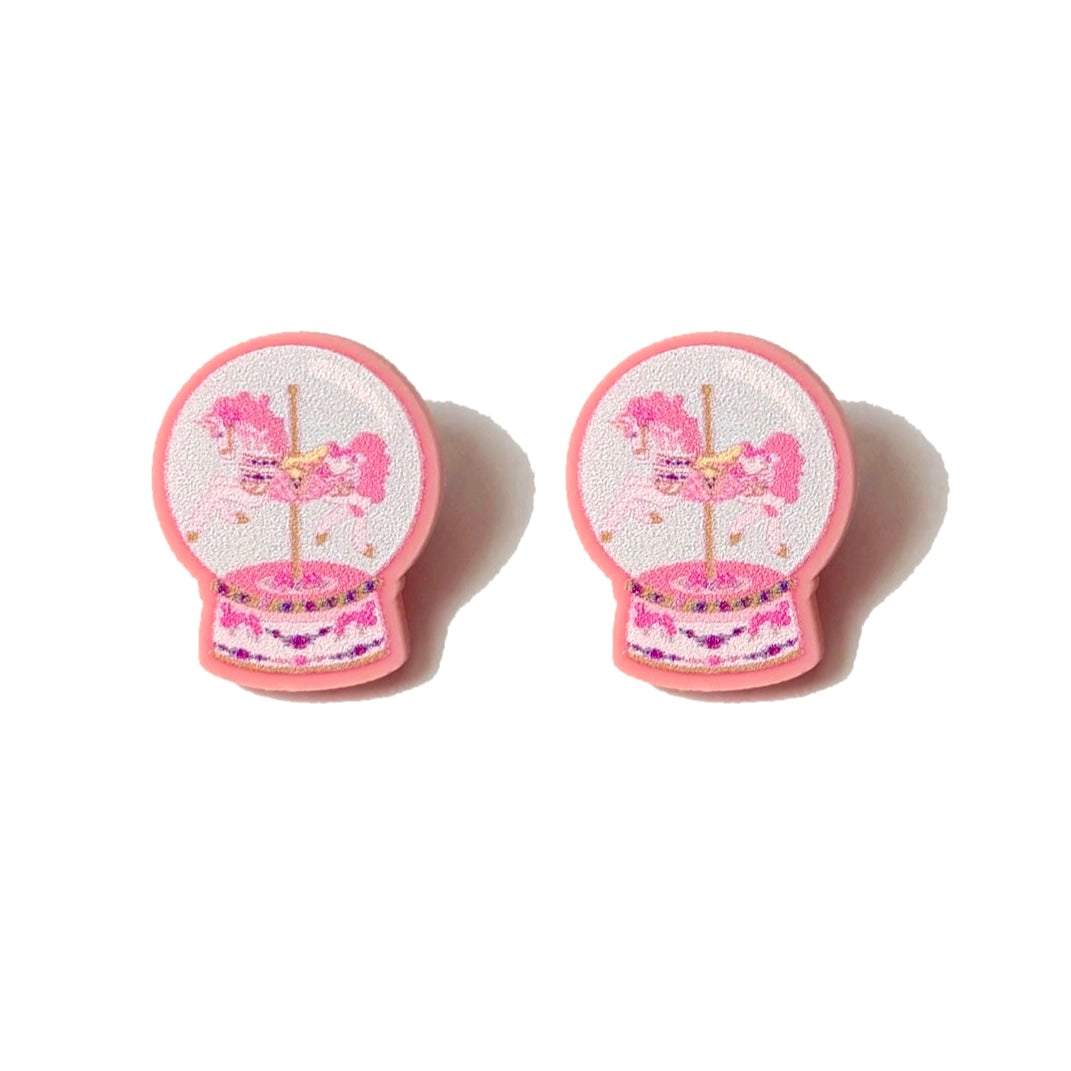 Pink Carousel Horse Post Earrings