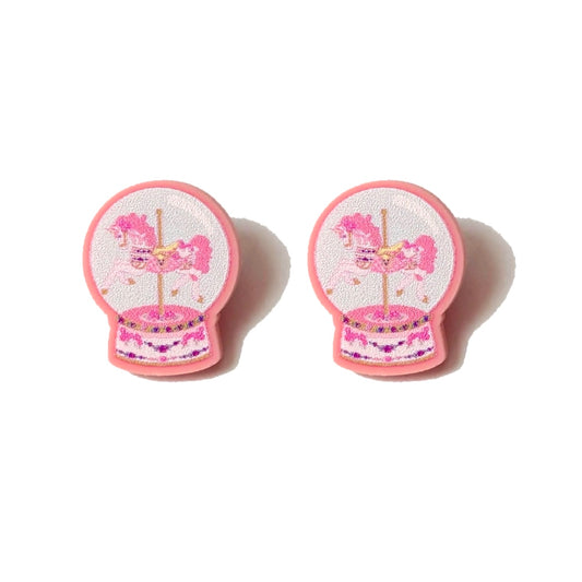 Pink Carousel Horse Post Earrings