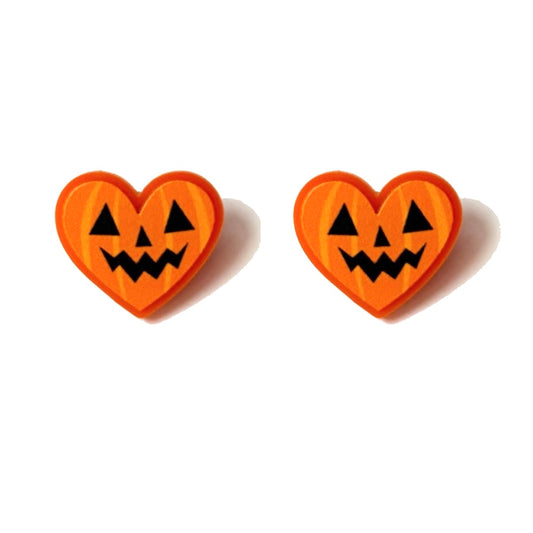 Jack-O-Lantern Pumpkin Heart Post Earrings